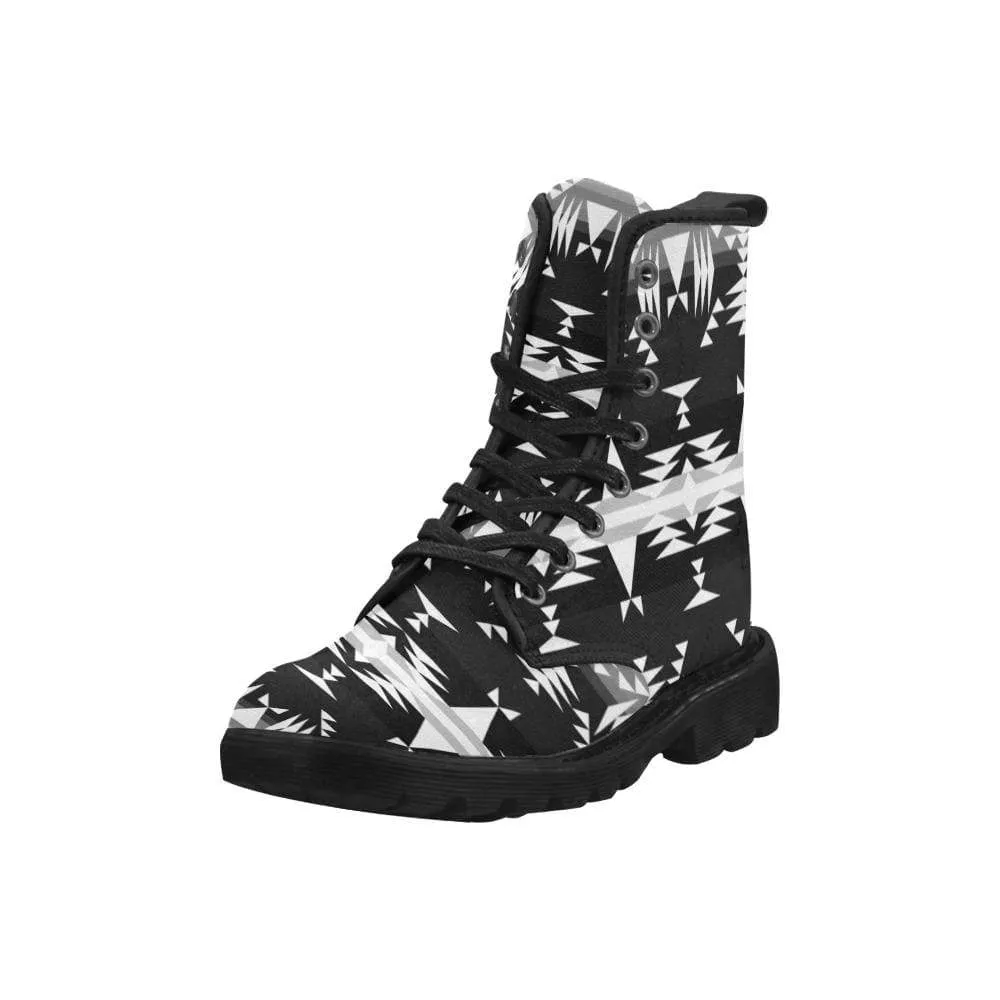 Between the Mountains Black and White Boots for Men (Black)