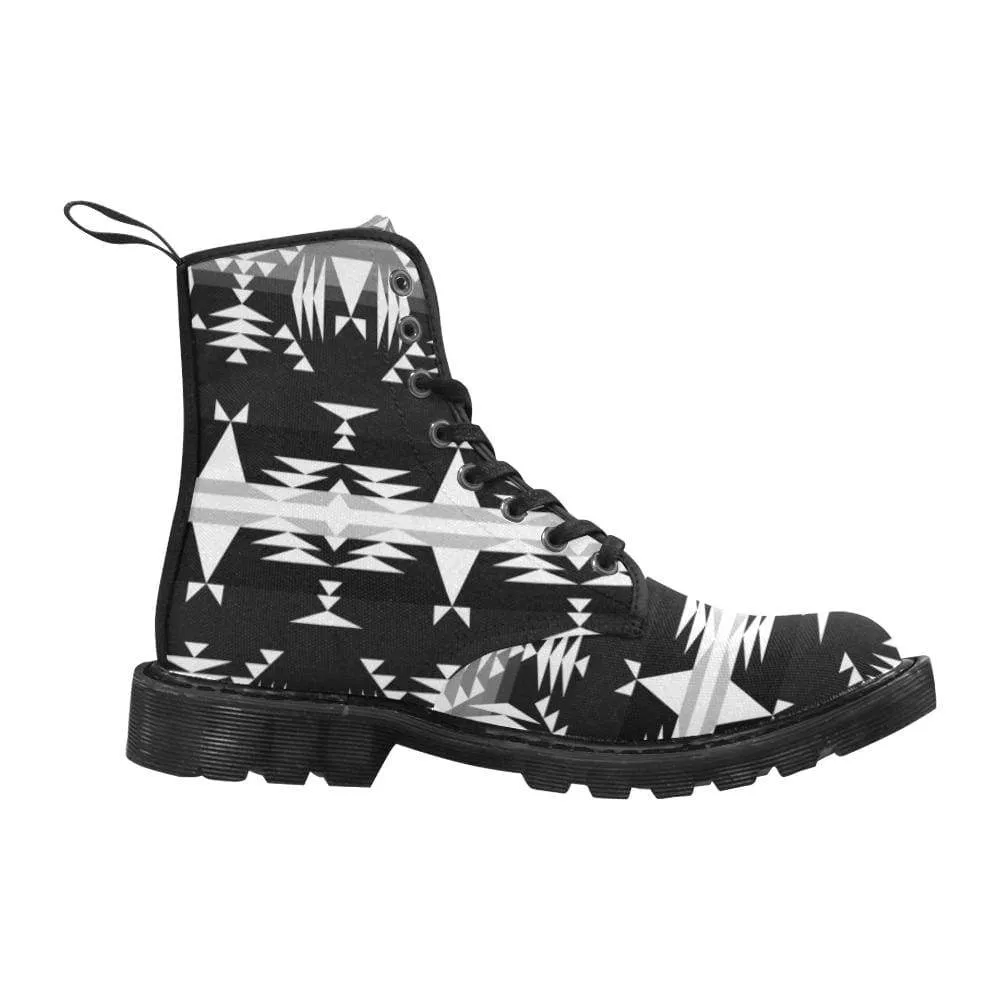 Between the Mountains Black and White Boots for Men (Black)