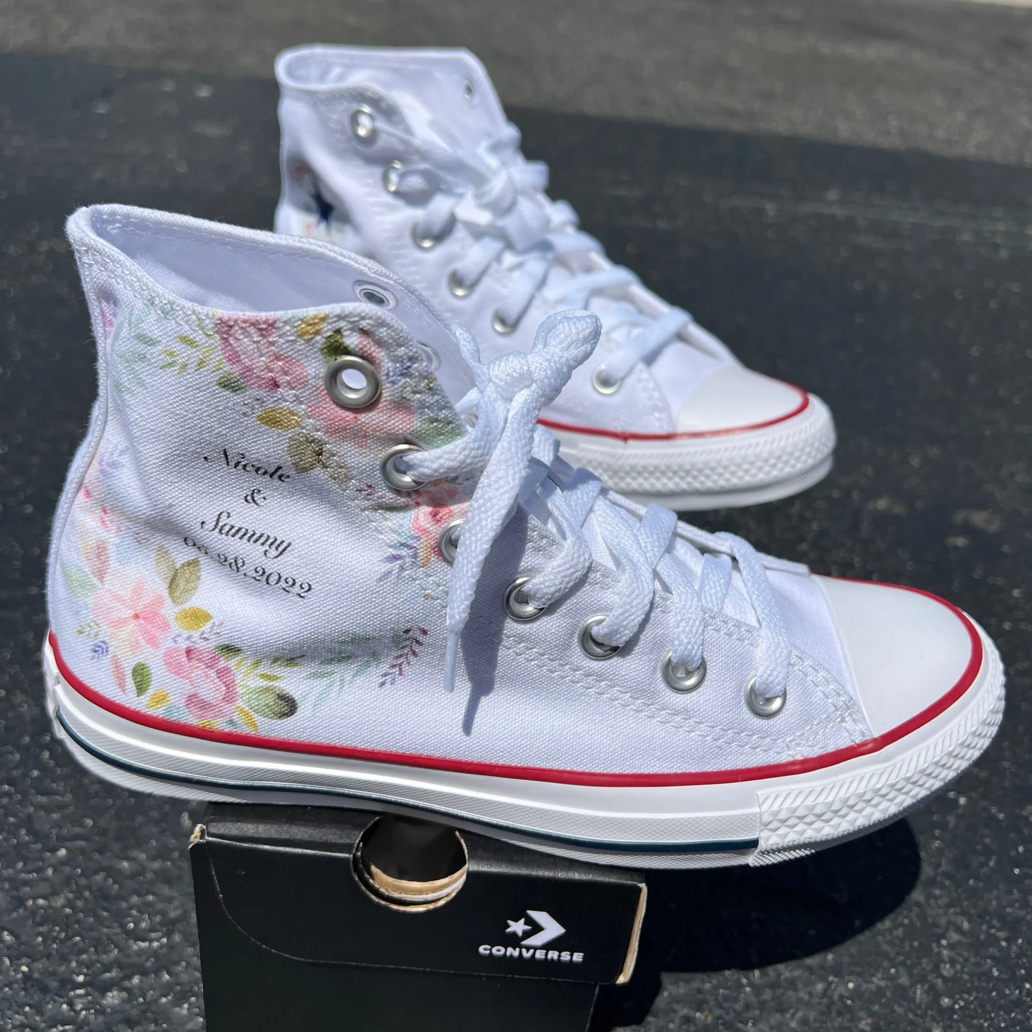 Floral Wedding Pastel Customizable White High Tops - Custom Converse Shoes