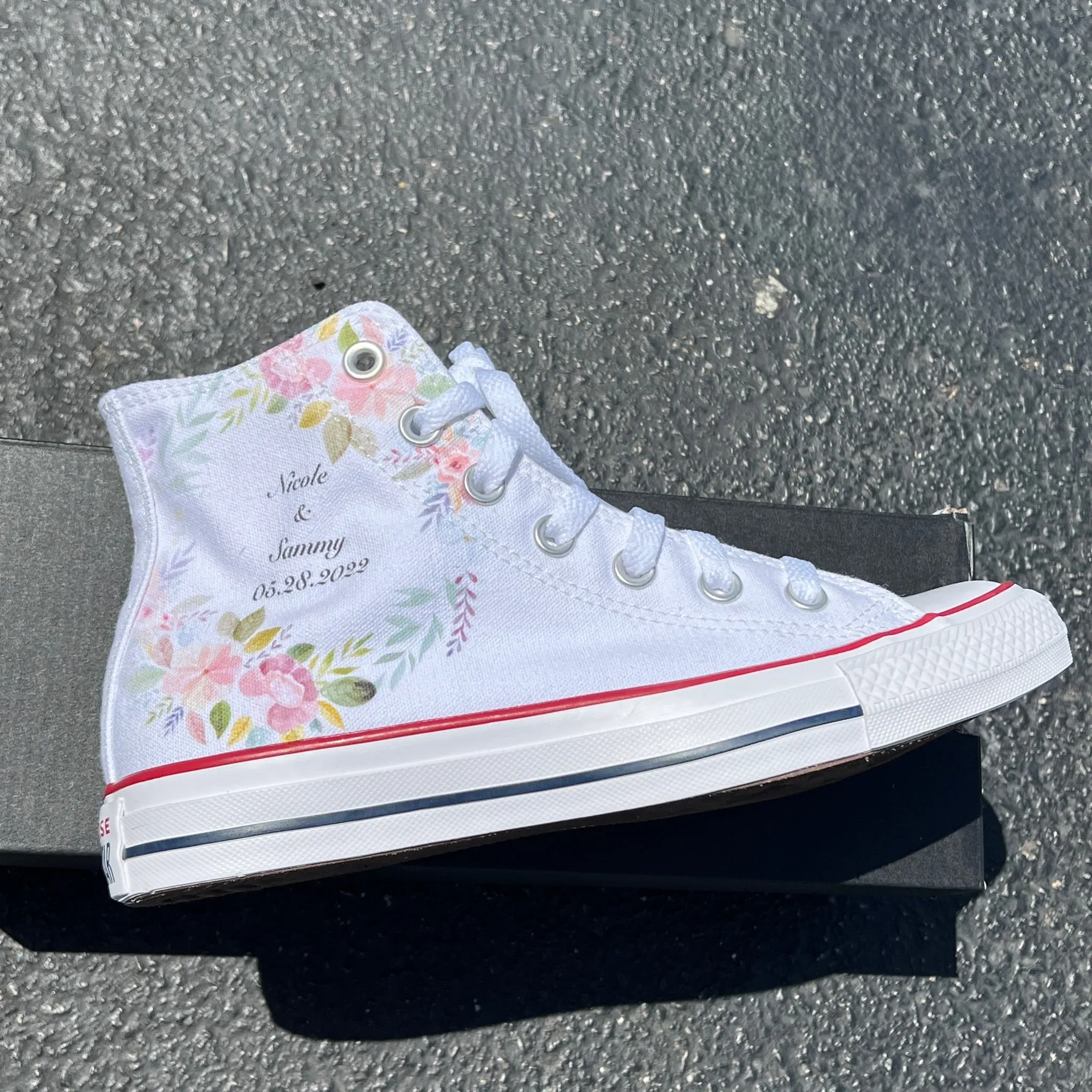 Floral Wedding Pastel Customizable White High Tops - Custom Converse Shoes
