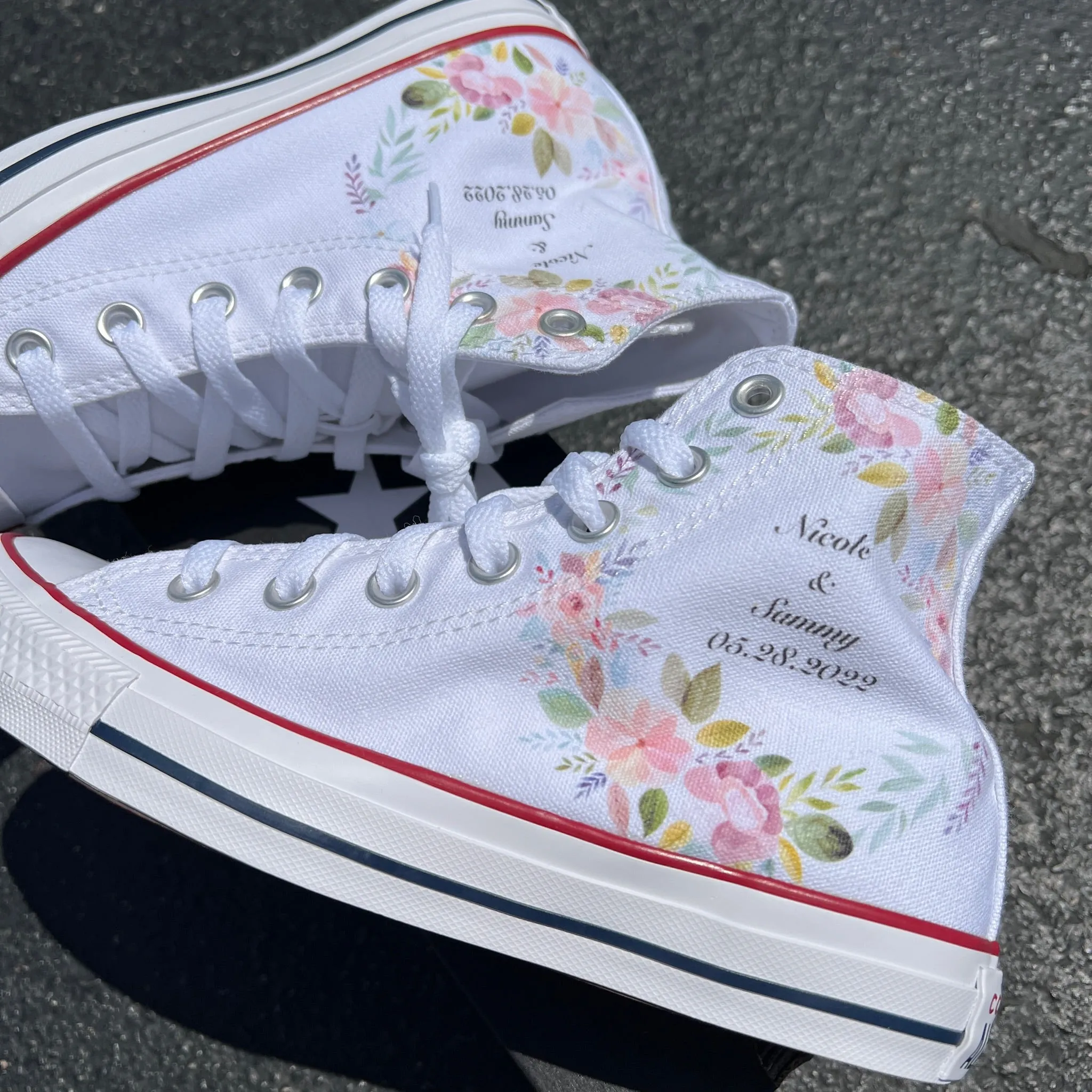 Floral Wedding Pastel Customizable White High Tops - Custom Converse Shoes