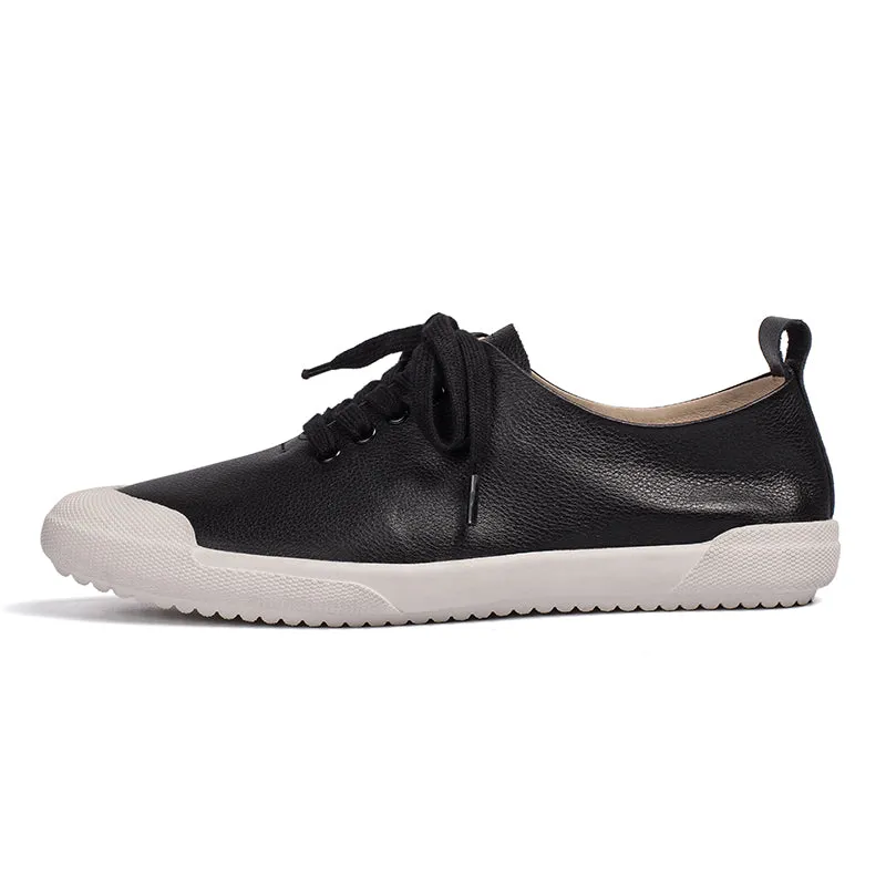 Handmade Soft Leather white shoes for women Lace up Sneakers Designer Shoes Black/White