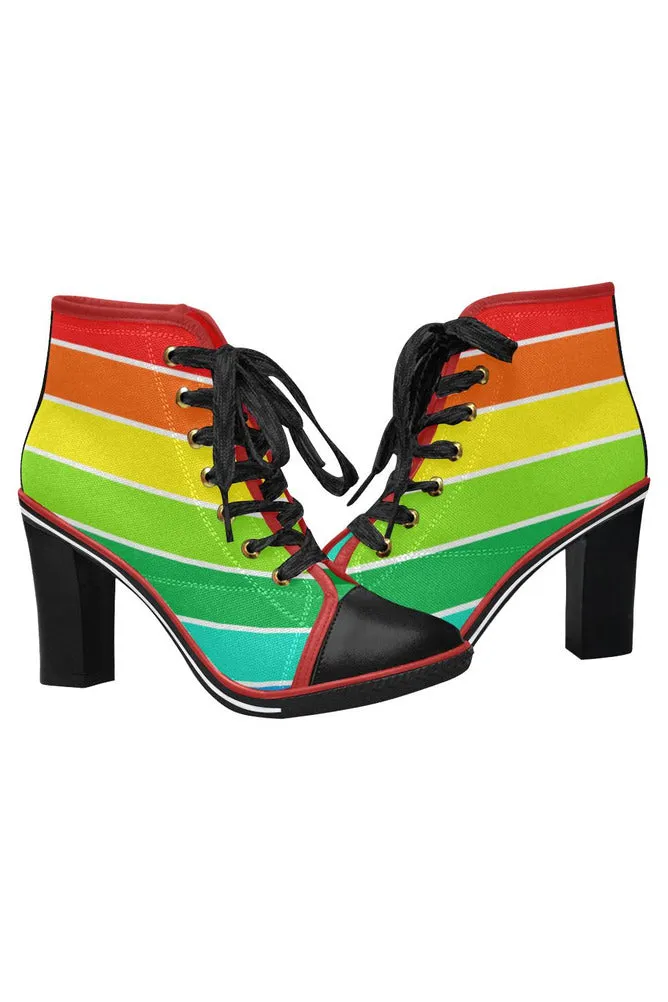 Rainbow Bright Artsadd Women's Lace Up Chunky Heel Ankle Booties (Model 054)