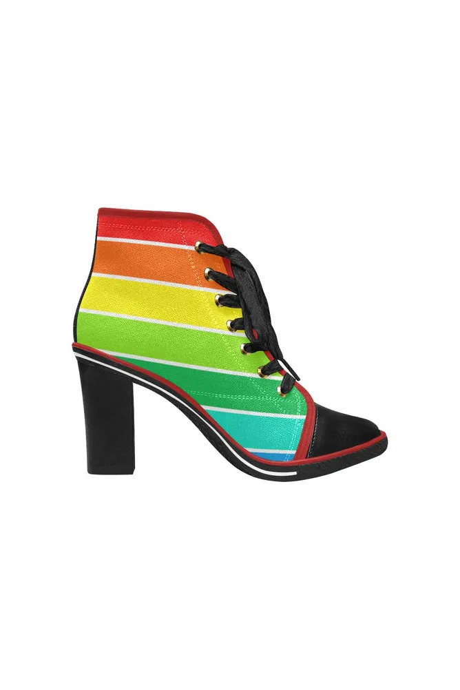 Rainbow Bright Artsadd Women's Lace Up Chunky Heel Ankle Booties (Model 054)