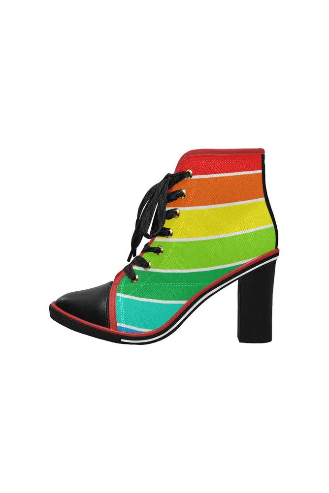 Rainbow Bright Artsadd Women's Lace Up Chunky Heel Ankle Booties (Model 054)
