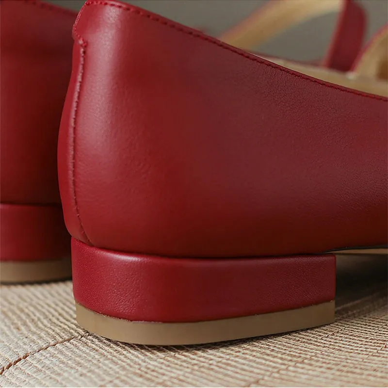 Soft Leather Mary Jane Shoes Beige/Green/Red